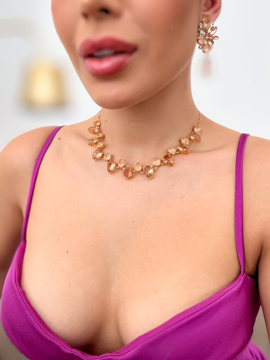 Kit Colar, Brinco e Anel Regulável Nude Liah de Zircônia