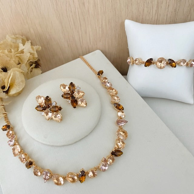 Kit Colar, Brinco e Pulseira Blair Tons de Marrom Dourado