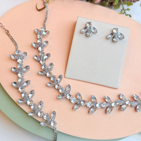Kit Colar, Brinco e Pulseira Rainha Cristal -Prata