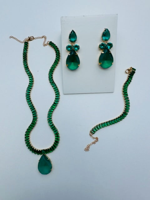 Kit Colar, Brinco e Pulseira verde Prin