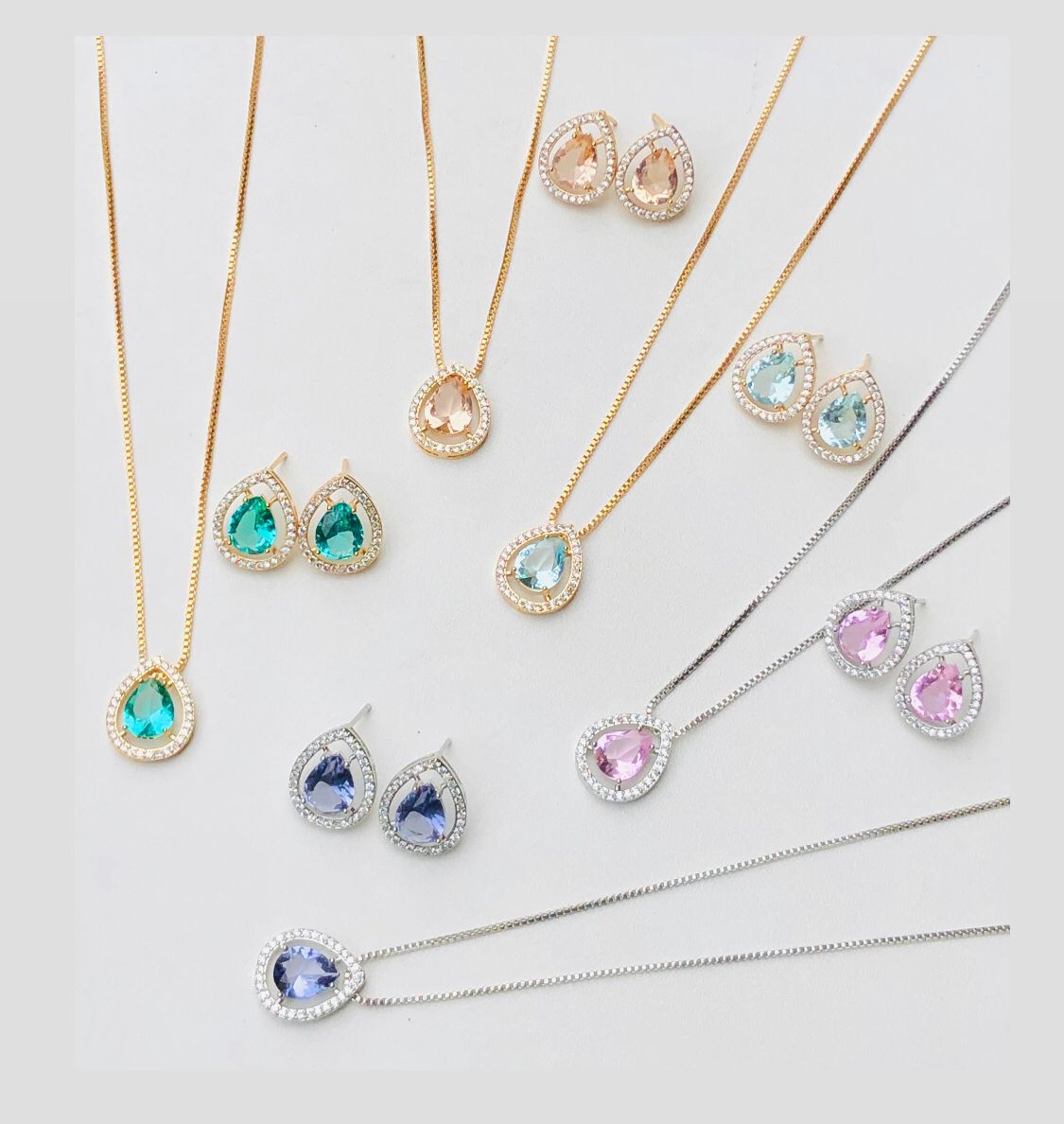 Kit Colar + Brinco Gota de Zircônia Polly