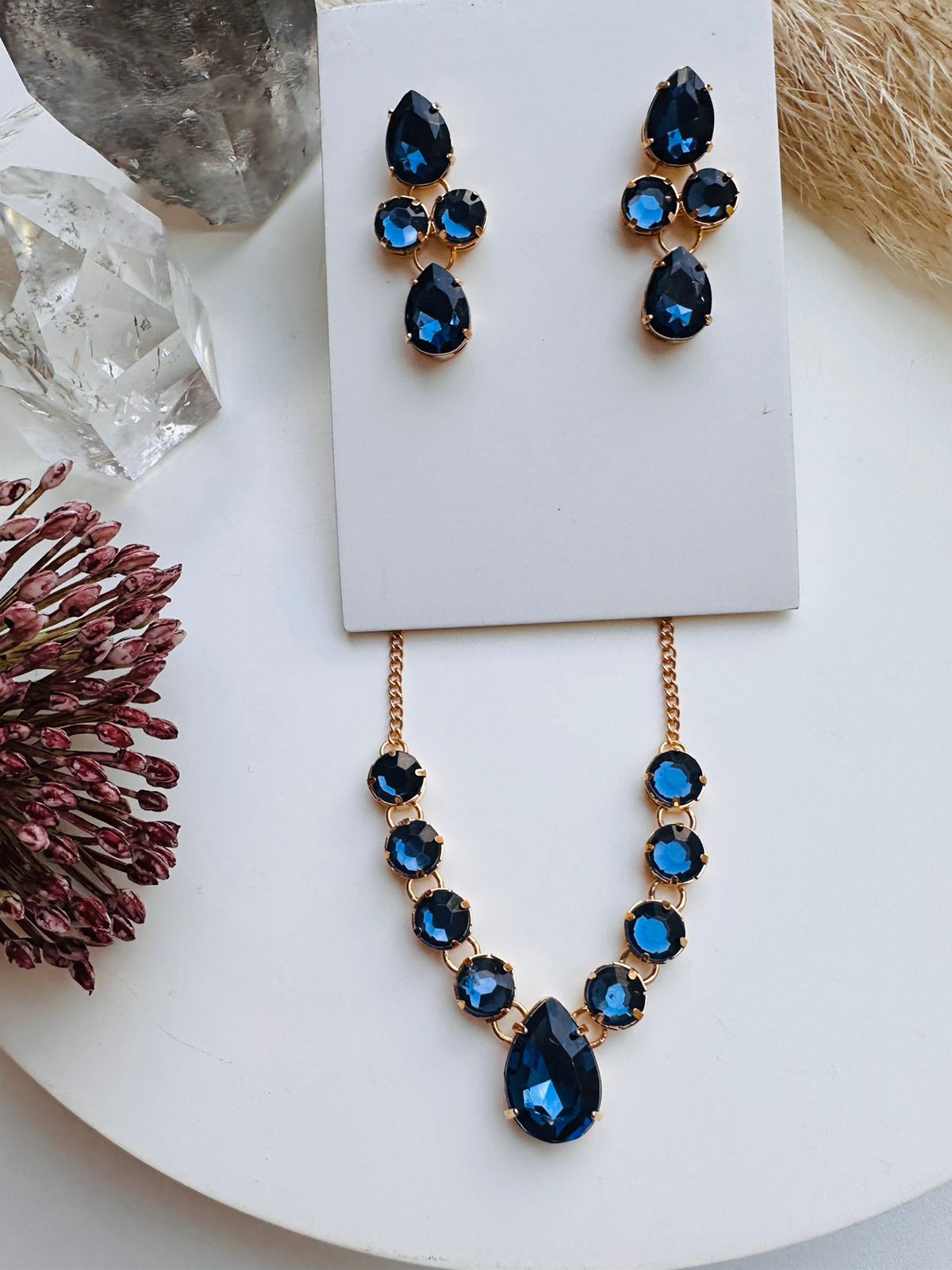 Kit Colar com Brinco Safira Princess Dourado