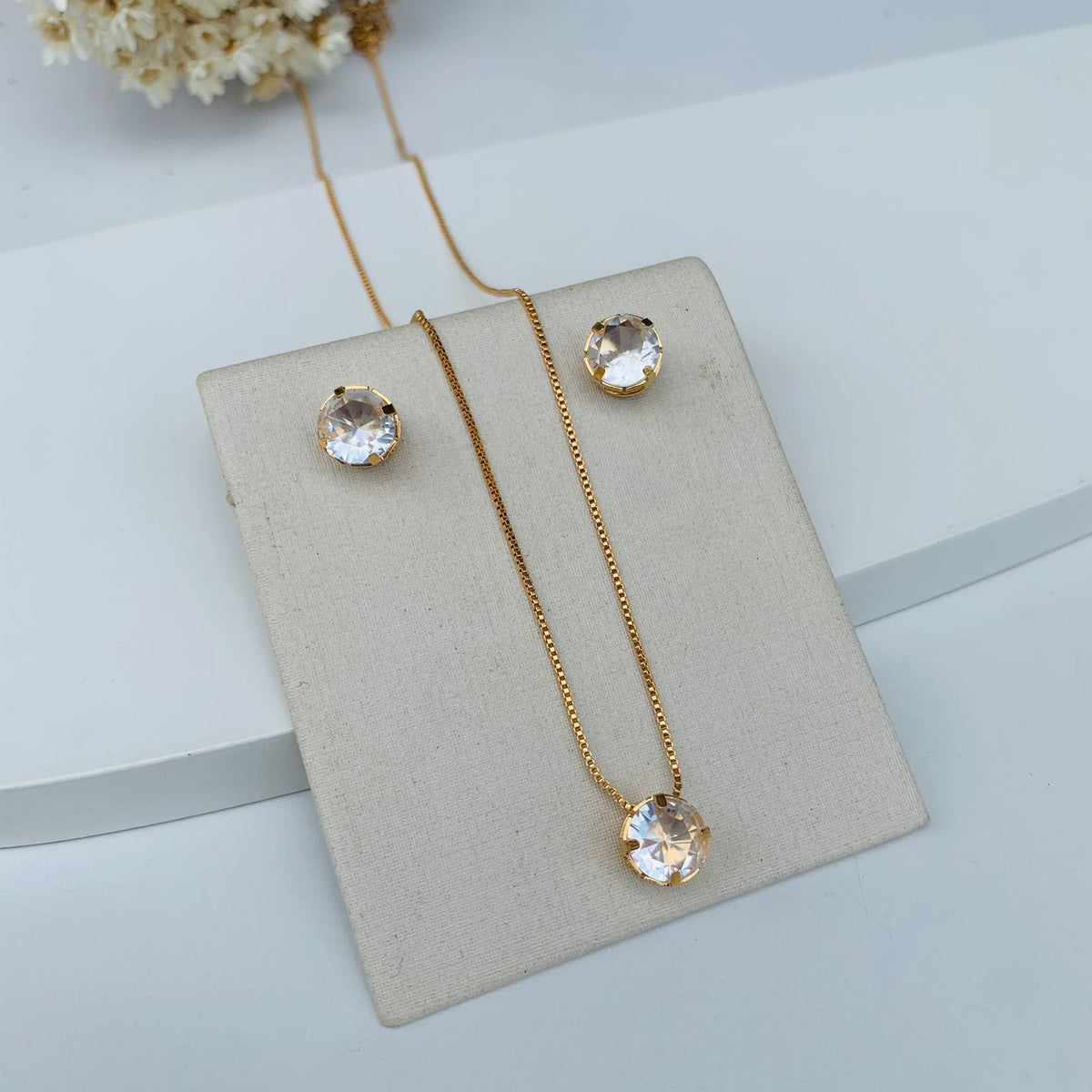 Kit Colar + Brinco Ponto de Luz Zircônia Cristal