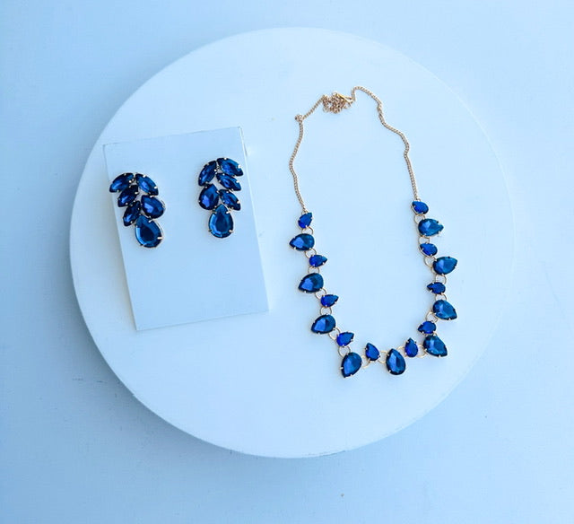 Kit colar com Brinco Azul safira banho de Ouro