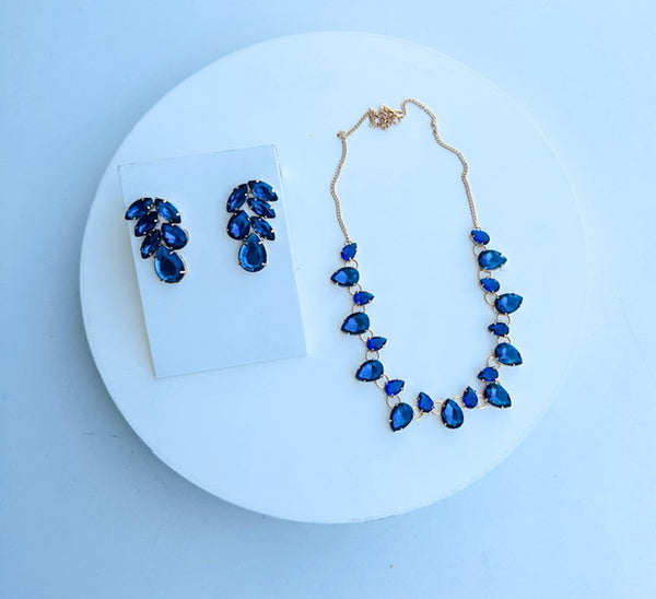Kit colar com Brinco Azul safira banho de Ouro