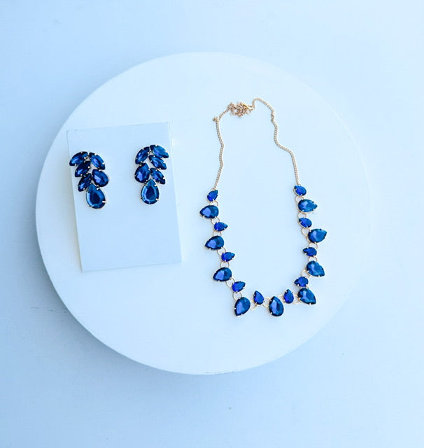 Kit colar com Brinco Azul safira banho de Ouro