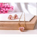 Kit colar com Brinco de Zircônia Rosa de Coração