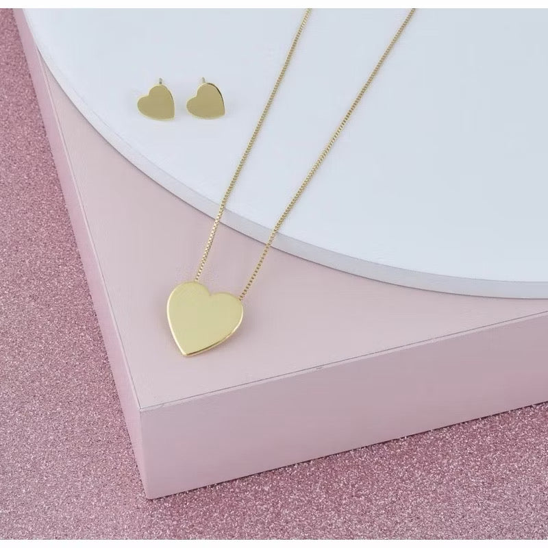 Kit Colar e Brinco Coração Liso Dourado Liz