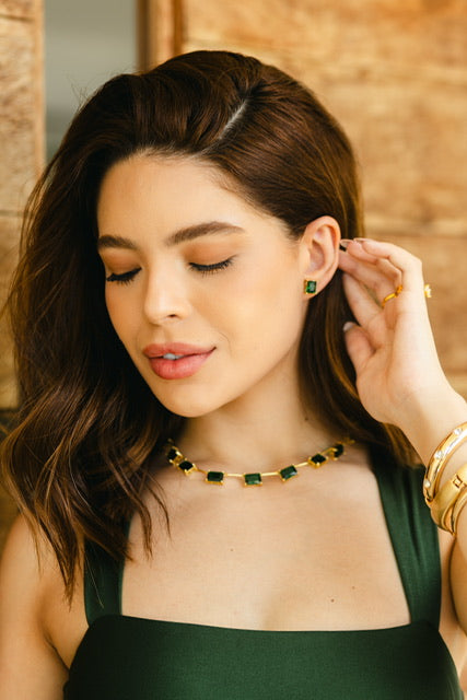 Kit colar e brinco de Zircônia Esmeralda Jheny