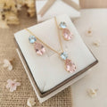 Kit Colar e Brinco de Zircônia Azul com Rosa Sasa Dourado