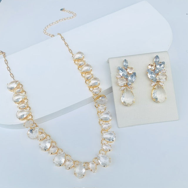 Kit Colar e Brinco de Zircônia Cristal Laurita