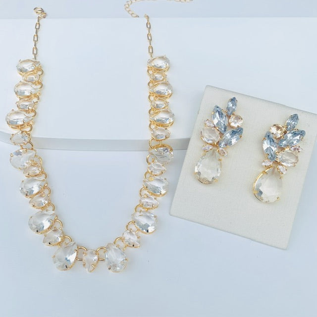 Kit Colar e Brinco de Zircônia Cristal Laurita