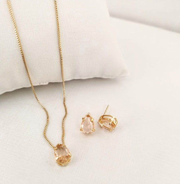 Kit Colar e Brinco de Zircônia Nude