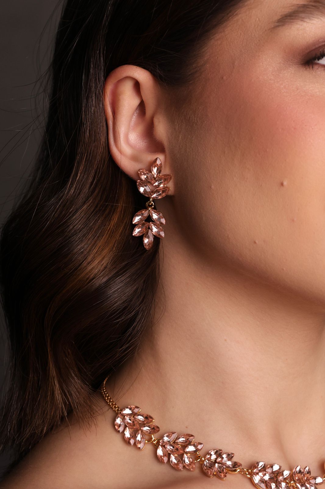 Kit Colar e Brinco em Pedraria Nude Rosé Dominique