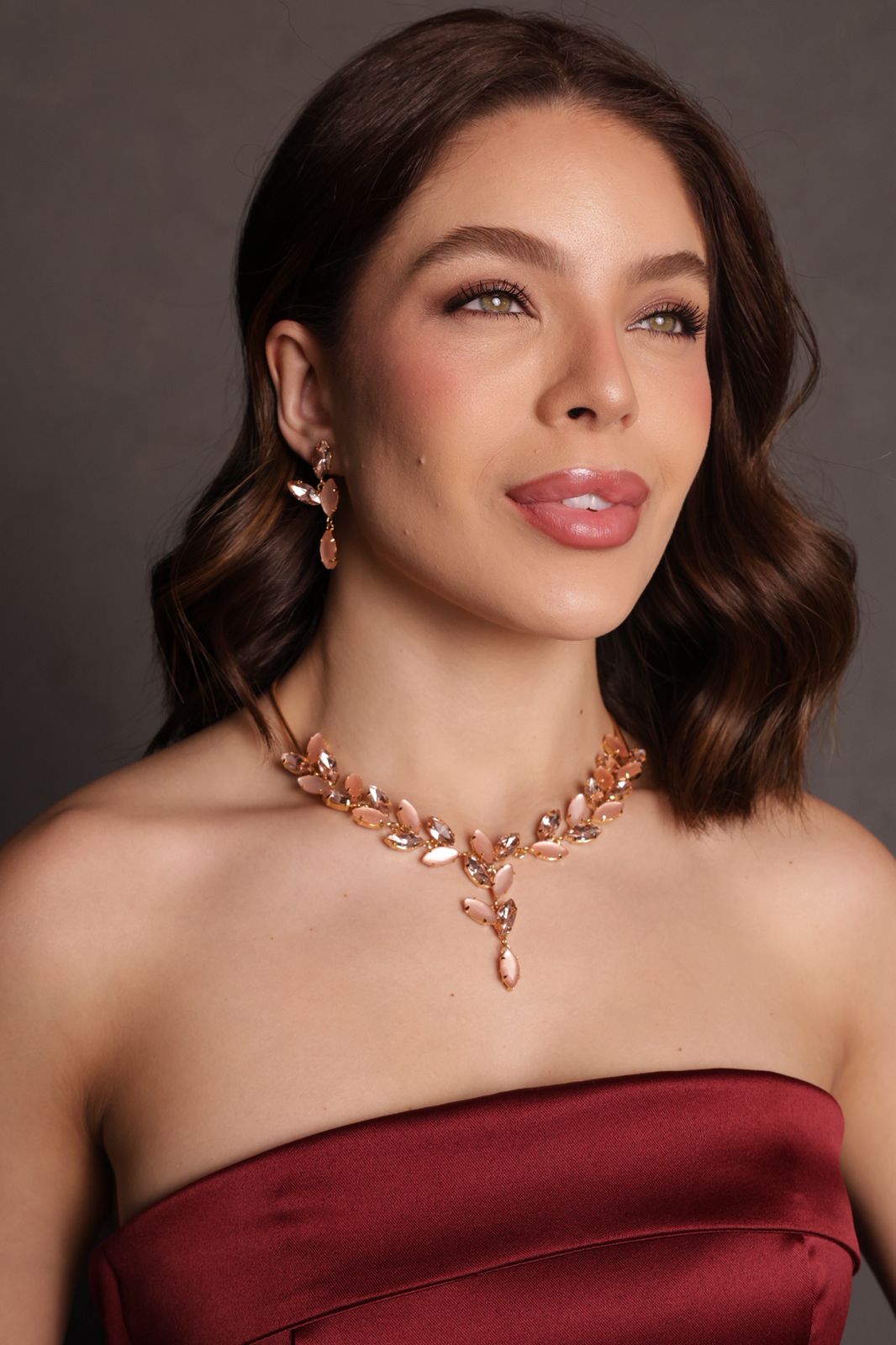 Kit Colar e Brinco Maria Vilma  Nude Rosé Dourado