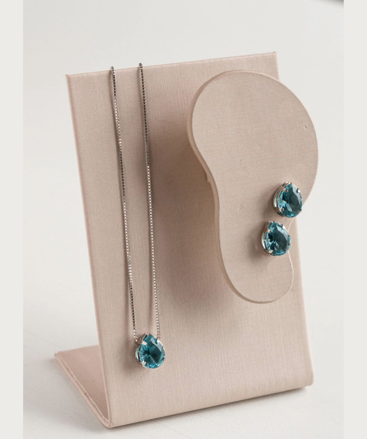 Kit Colar e Brinco Mini Gota de Zircônia Azul Banho Prata