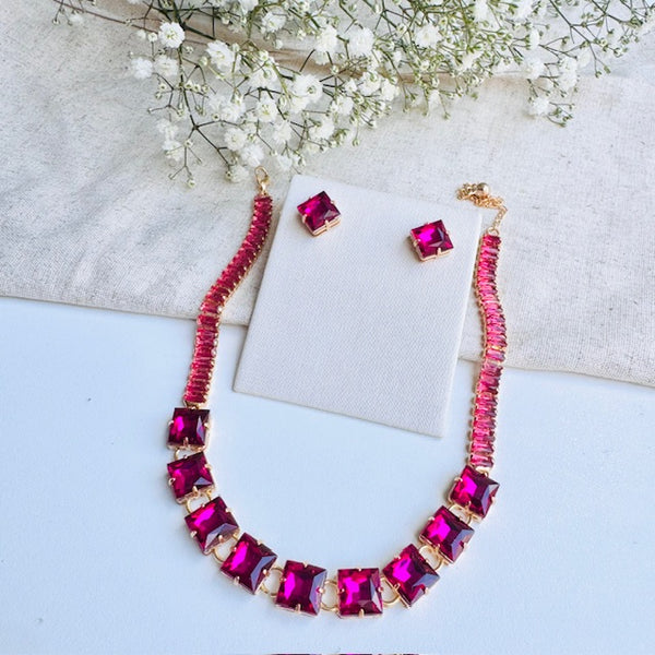 KIT COLAR E BRINCO QUADRADO ROSA PINK GRECCO