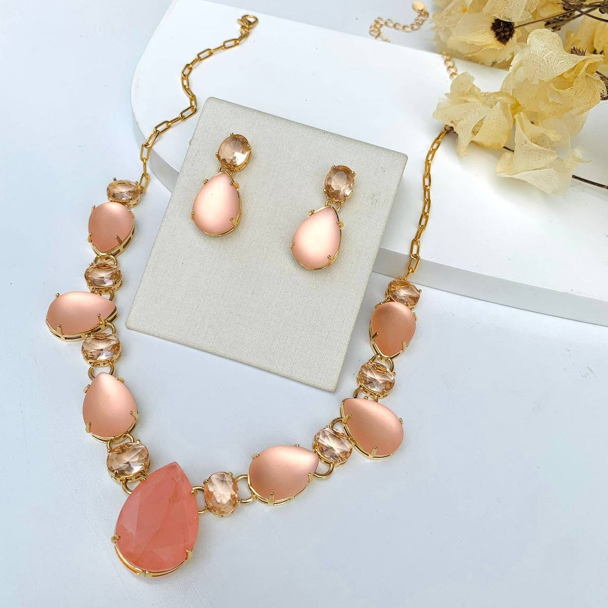 Kit Colar e Brinco Rosa Rose Beach