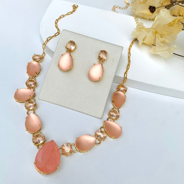 Kit Colar e Brinco Rosa Rose Beach