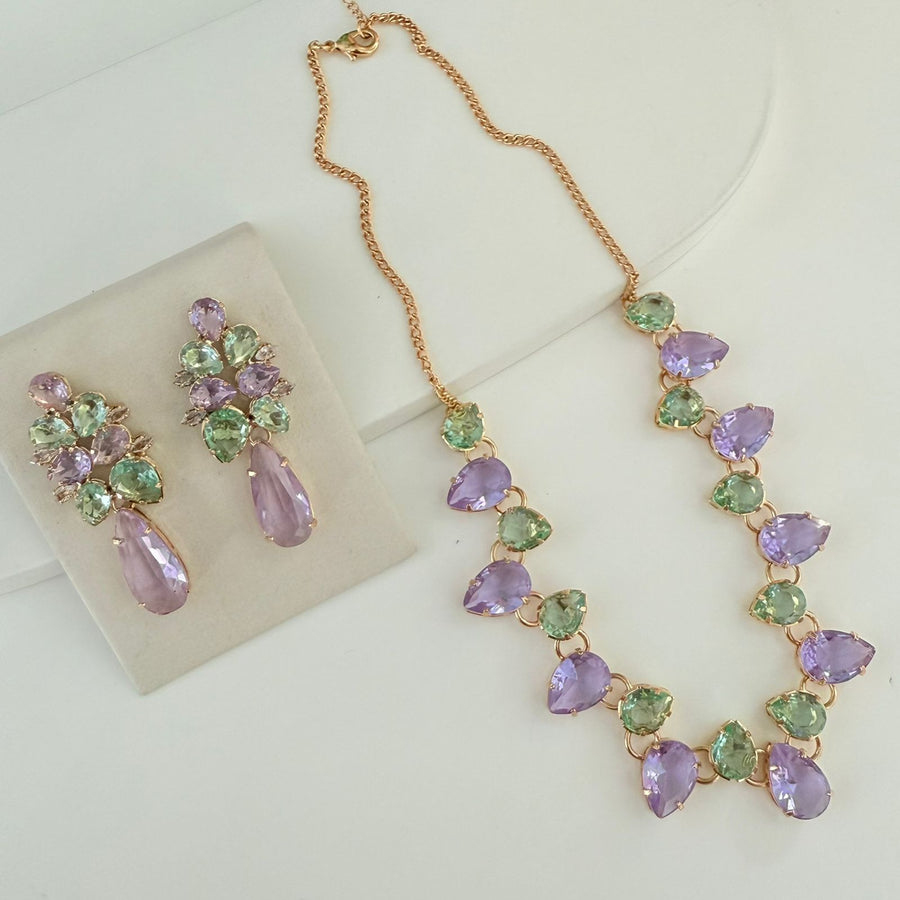 Kit Colar e Brinco Thamires com MIriam Lavanda com Menta de Zircônia