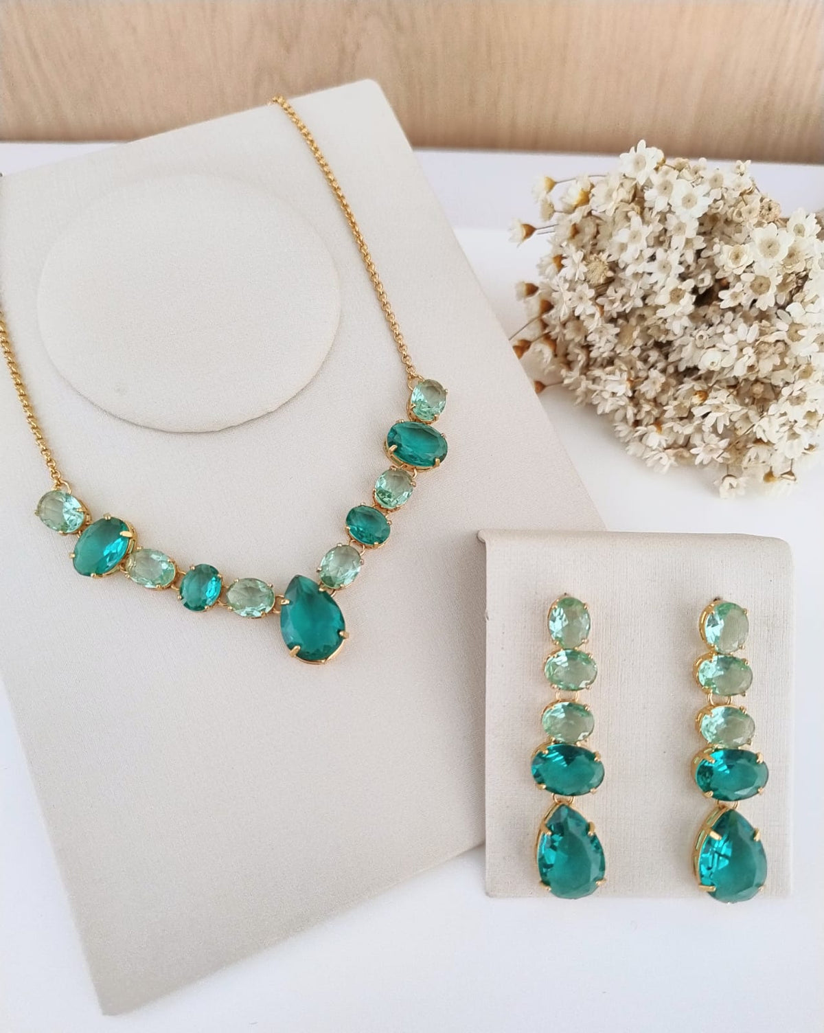 Kit Colar e Brinco Turmalina com Menta Lippe de Zircônia