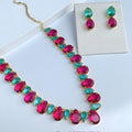 Kit Colar e Brinco Verde Esmeralda e Rosa Fúcsia Chris
