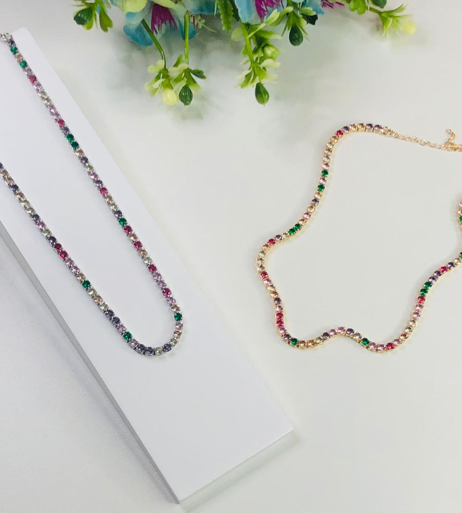 Choker Colorido fino de Zircônia Banho de PRATA