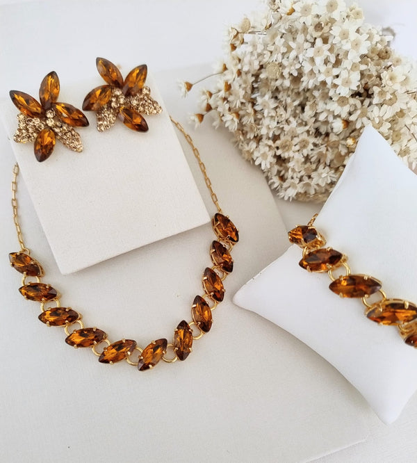 Kit Colar, Pulseira e Brinco Marrom Márcia ( Mocha Mousse)