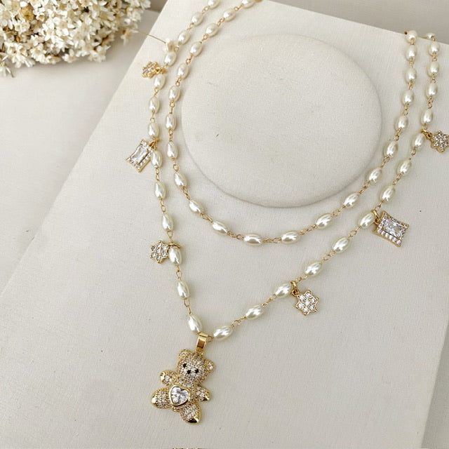Kit com 2 Colares Charmy e Pérolas com Zircônia