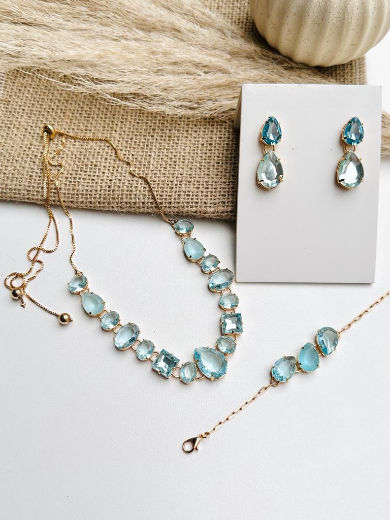 Kit de 3 Peças JOZEFINA Colar + Brinco + Pulseira Azul