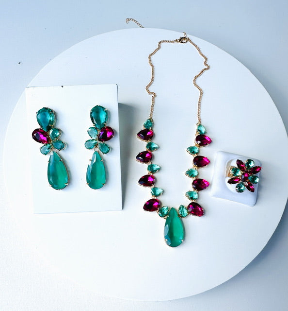Kit de 3 Peças Rosa com Verde New Mirtes