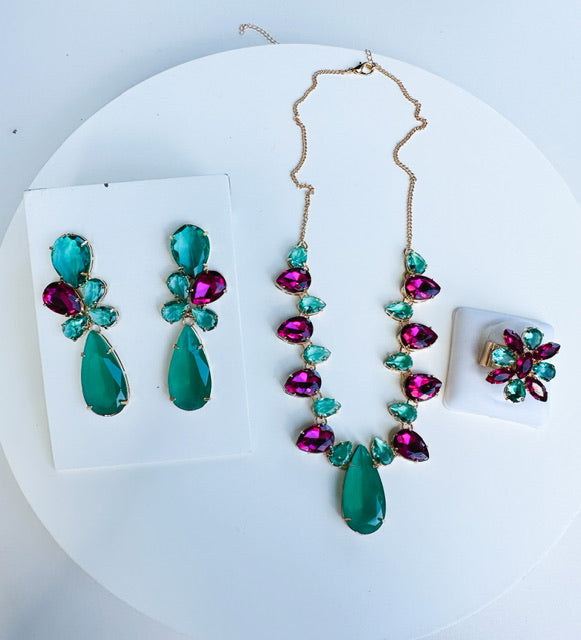 Kit de 3 Peças Rosa com Verde New Mirtes