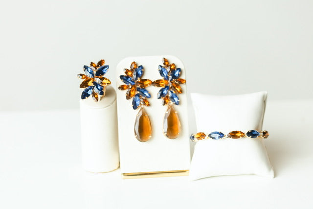 Kit de 4 Acessórios Londres Marrom com Azul Safira Dourado
