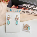 Kit de Anel com Brinco de Zircônia Silvana Cristal com Azul