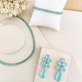 Kit de Riviera, Brinco e Pulseira Navete  de Zircônia Azul Prata