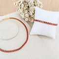 Kit de Riviera e Pulseira Navete Pink com Fúcsia Banho:Dourado