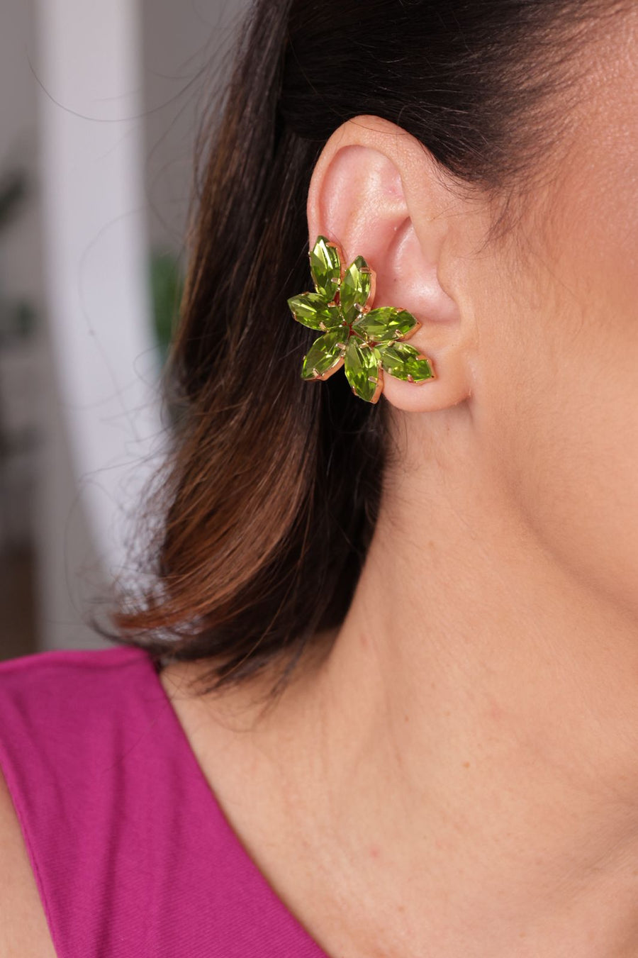 Kit Ear Cuff e Anel Regulável Thalisa  Verde Oliva Dourado