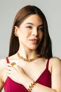 Kit Ear Curf, Colar, Bracelete e Anel Regulavel Astoria Tons de Marrom Banho Dourado