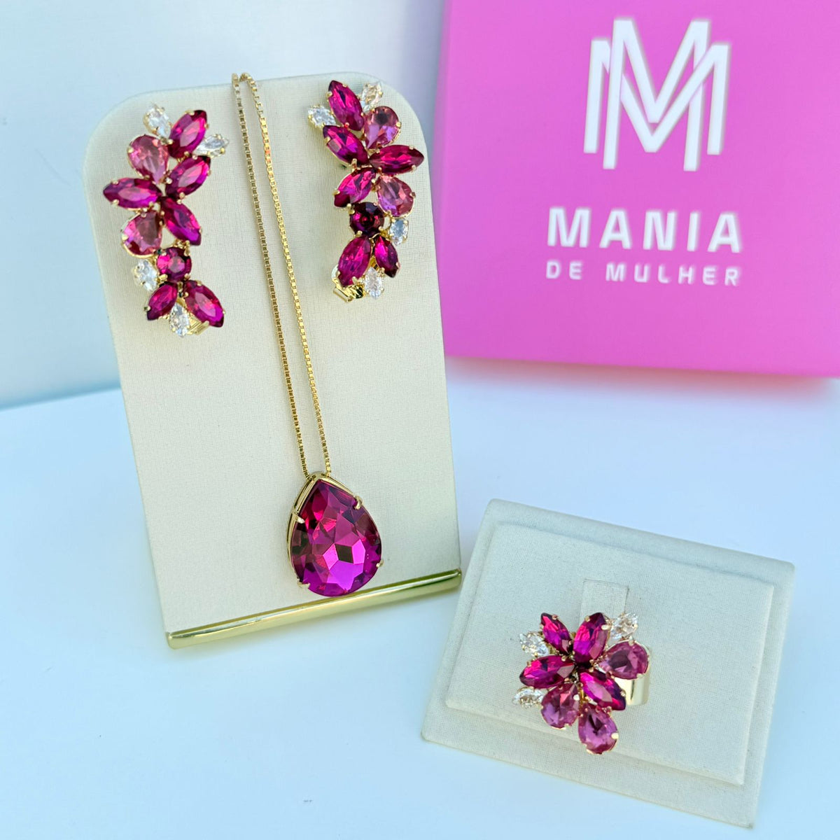 Kit Ear Curf Colar e Anel Regulável Lidy Pink