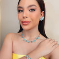 Kit Ear Curf Colar e Bracelete Celine Em Zircônia Azul Banho Prata
