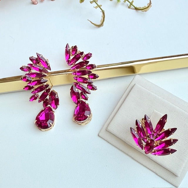 Kit Ear Curf com Anel Regulável Pink de Pedraria Adriana