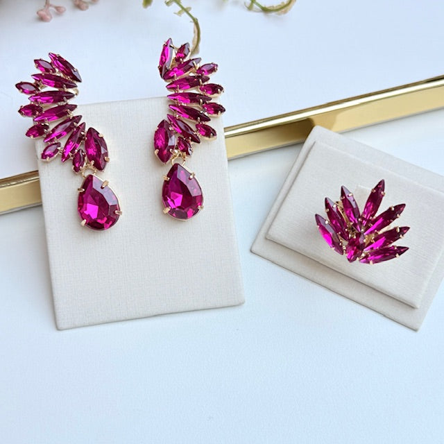Kit Ear Curf com Anel Regulável Pink de Pedraria Adriana