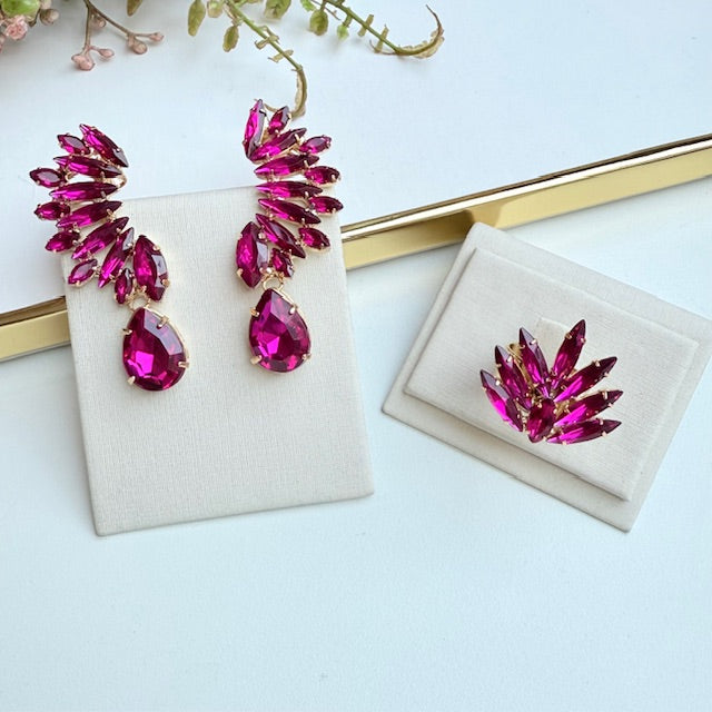 Kit Ear Curf com Anel Regulável Pink de Pedraria Adriana
