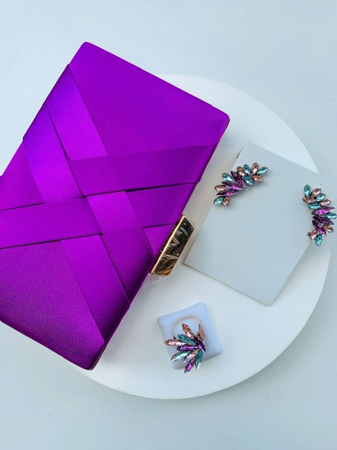 Kit Ear Curff + Anel + Clutch Tons de Roxo