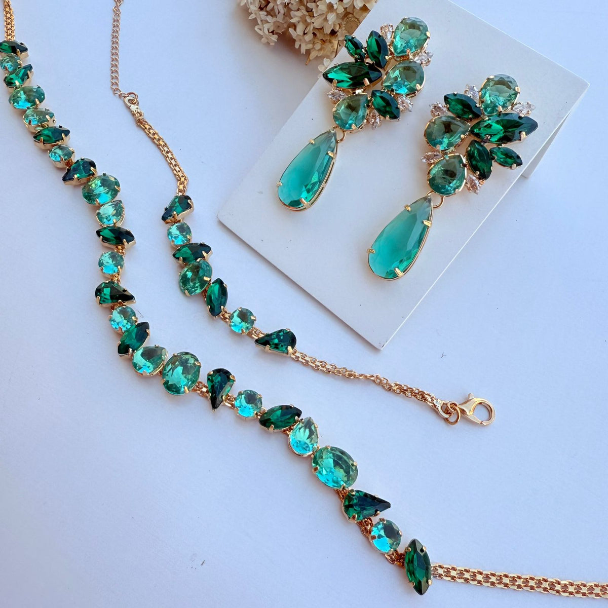 Kit Colar Brinco e Pulseira Liah Com Blair Tons De Verde