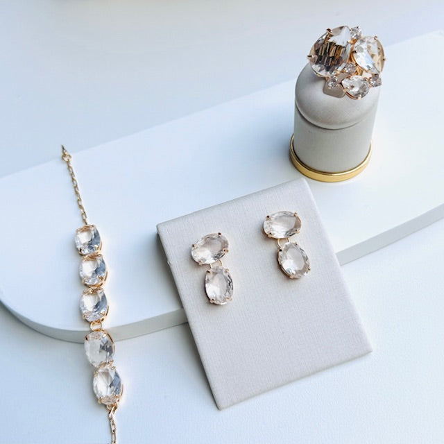 Kit Pulseira, Brinco e Anel de Zirconia Cristal Lanzoni