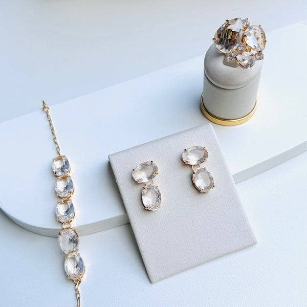 Kit Pulseira, Brinco e Anel de Zirconia Cristal Lanzoni