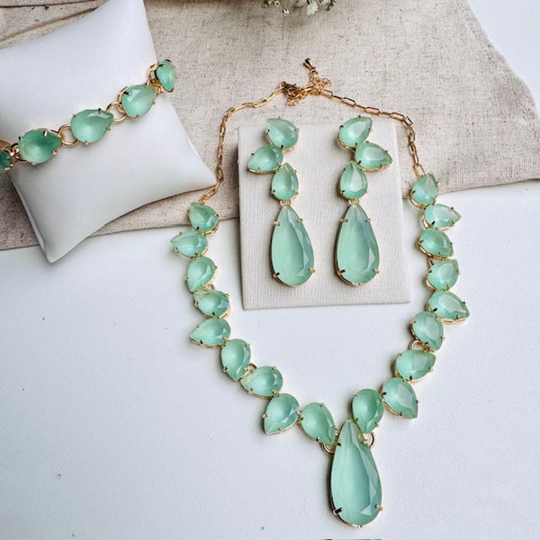 KIT PULSEIRA, COLAR E BRINCO DE PEDRARIA EM ZIRCÔNIA menta ALICE
