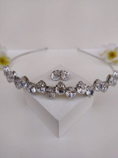 Kit tiara + brinco de zircônia Ziq cristal