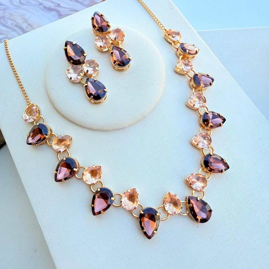 Kit Colar e Brinco Miriam Princess Tons De Marrom